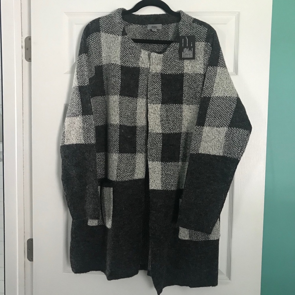 Long sweater multi gray shade sweater.